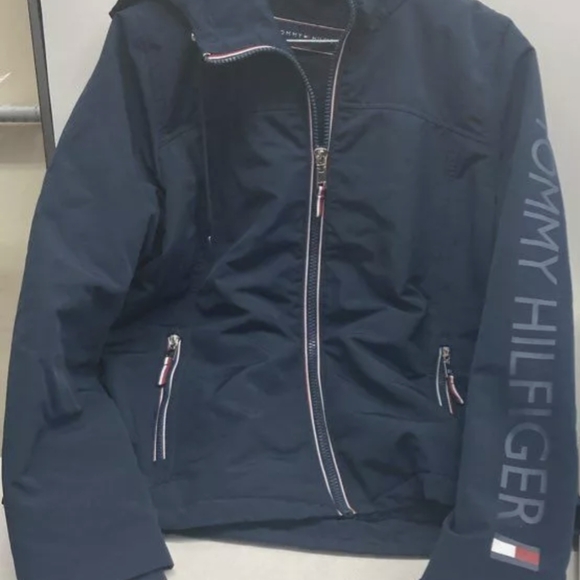 Tommy Hilfiger Heavyweight Softshell Navy Hooded Jacket SizeL Pre-owned Like New - Picture 5 of 6